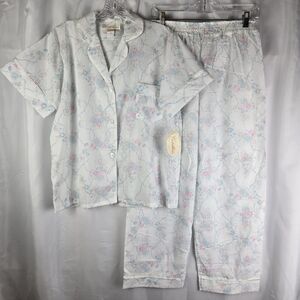 NEW Vintage Cotillion 2 Piece Floral Print Pajama Set Womens Size Petite Medium